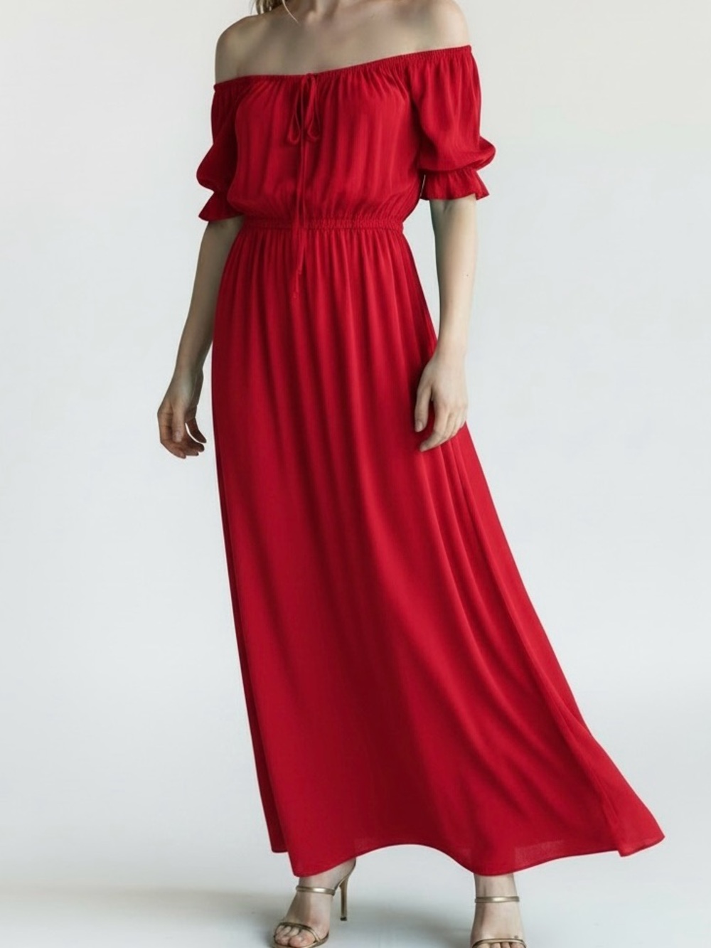 SHEIN Red Off-Shoulder Vacay Maxi Dress